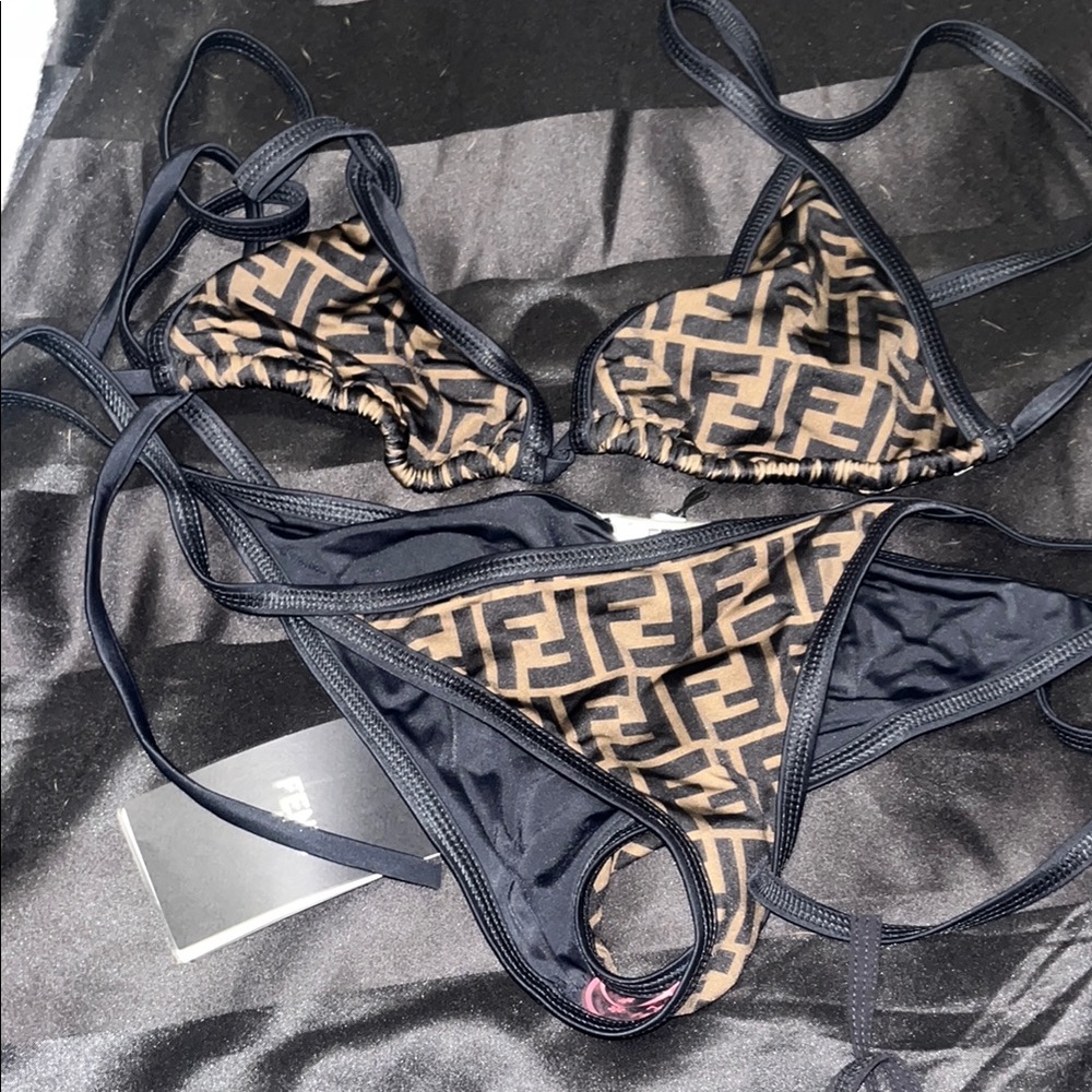 Fendi Black and Tan Bikini Set